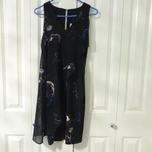 NWT LE CHATEAU black dress with birds and floral print chiffon overlay